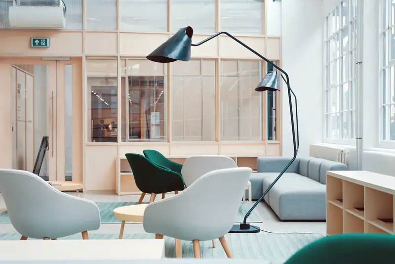 Upholstered seating on commercial carpet