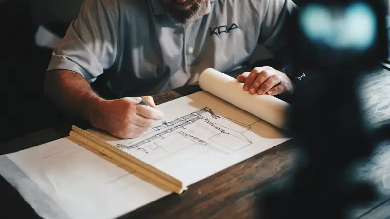 Architectural drawings on a table during project planning